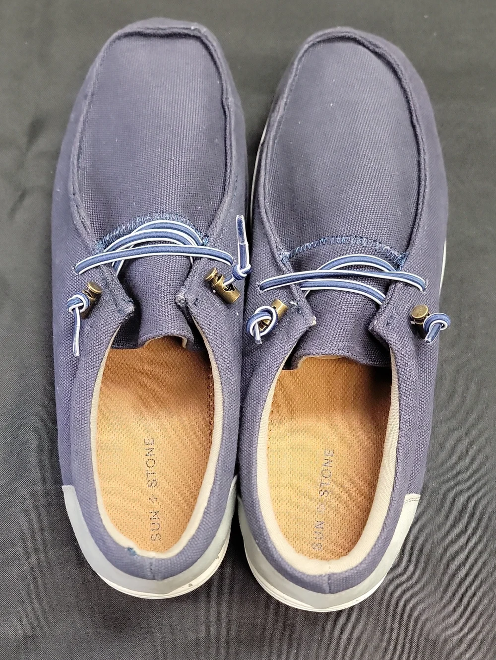 Sun + Stone Navy Canvas Boat Shoes with Light Blue Accents